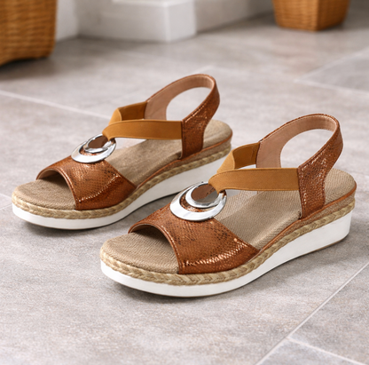 Momount dámské espadrilky na klínu – metalické překřížené pásky, komfort