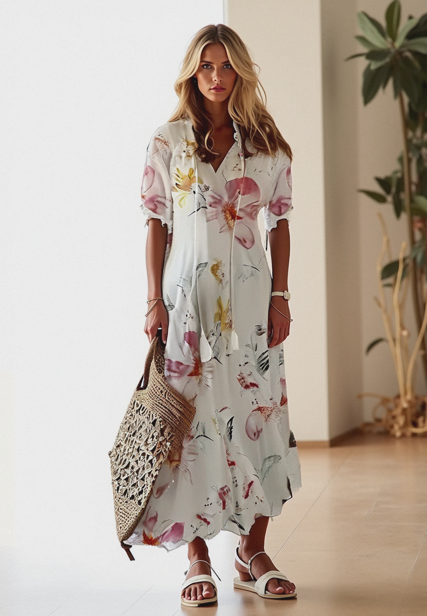 Isadora | Boho květinové propínací letní maxi šaty