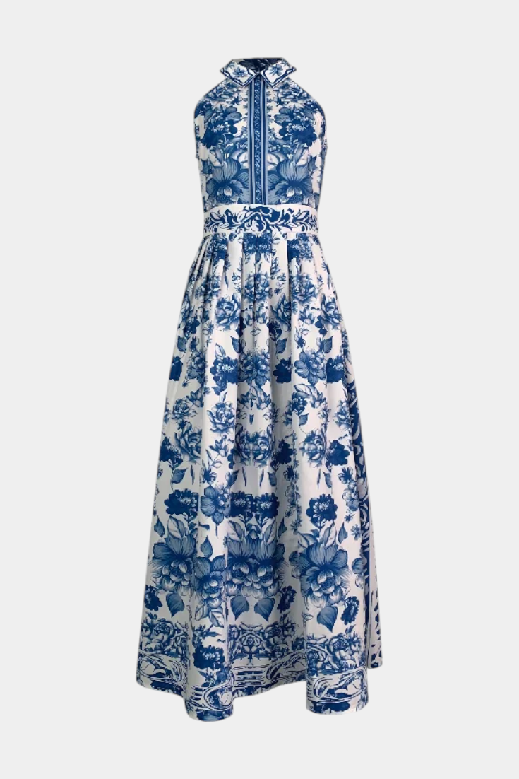 Momount dámské květinové maxi šaty – halter, bez rukávů, elegantní