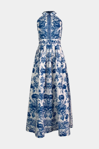 Momount dámské květinové maxi šaty – halter, bez rukávů, elegantní