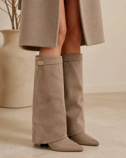 Arabella women's khaki suede knee-high boots – 07 lifestyle webp