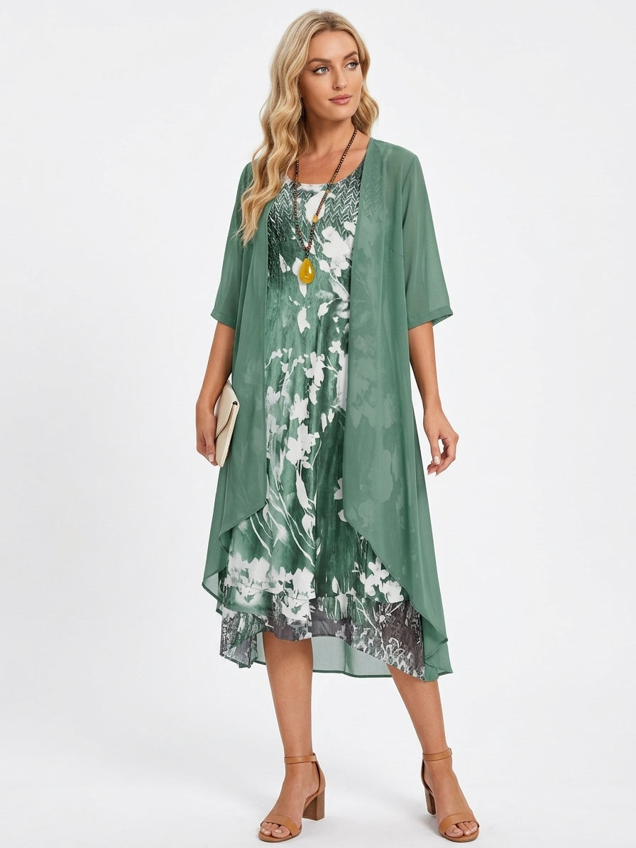 Amara Floral Summer Dress | Elegant, Casual, Timeless - Green - 3/4