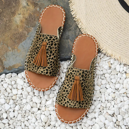 Momount dámské ploché sandály komfortní nazouvací ležérní letní polstrované lehké s otevřenou špičkou v boho stylu s třásněmi