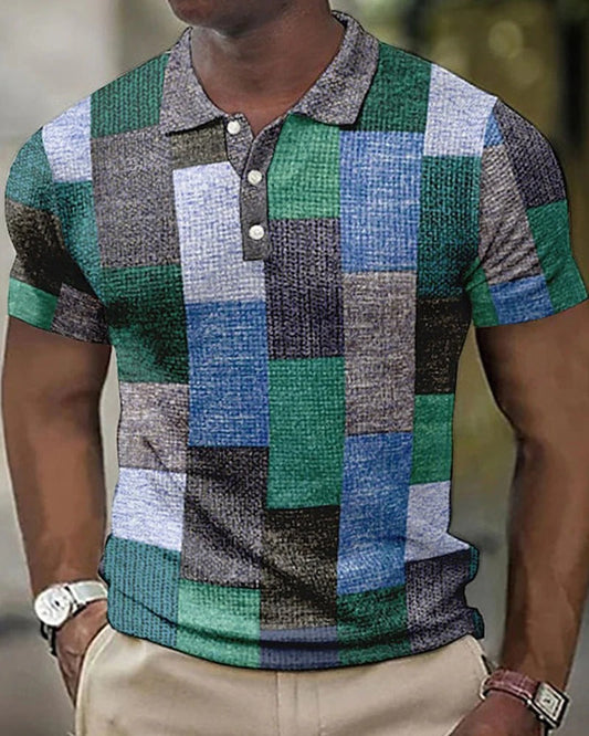 Momount pánská kostkovaná polo košile – patchwork, krátký rukáv, ležérní