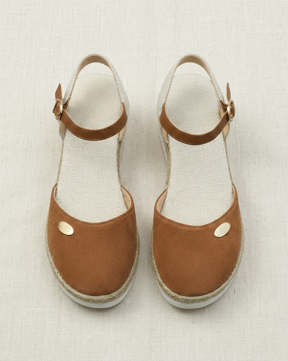 Momount Women Espadrille Sandals – Closed-Toe Leather Slingback Platform - Top-down flat-lay