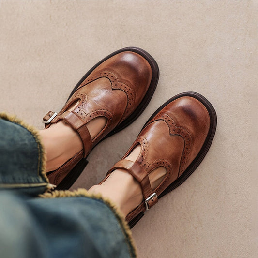 Calista | Vintage hnědé Mary Jane Oxford boty na platformě