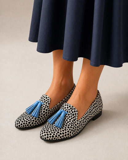 Dámské vzorované mokasíny s modrými střapci — Produktový obrázek 8