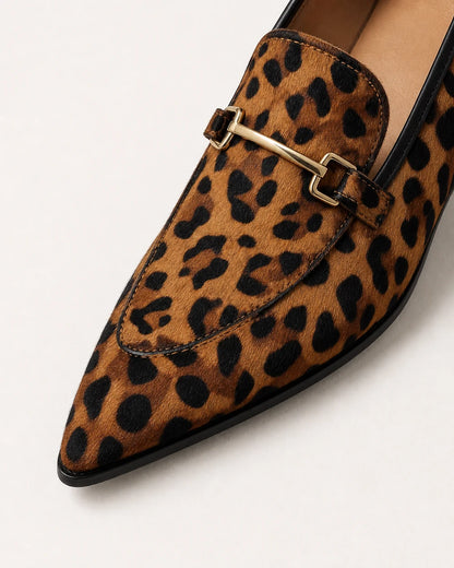 Špičaté leopardí dámské mokasíny s kovovou přezkou — Produktový obrázek 6