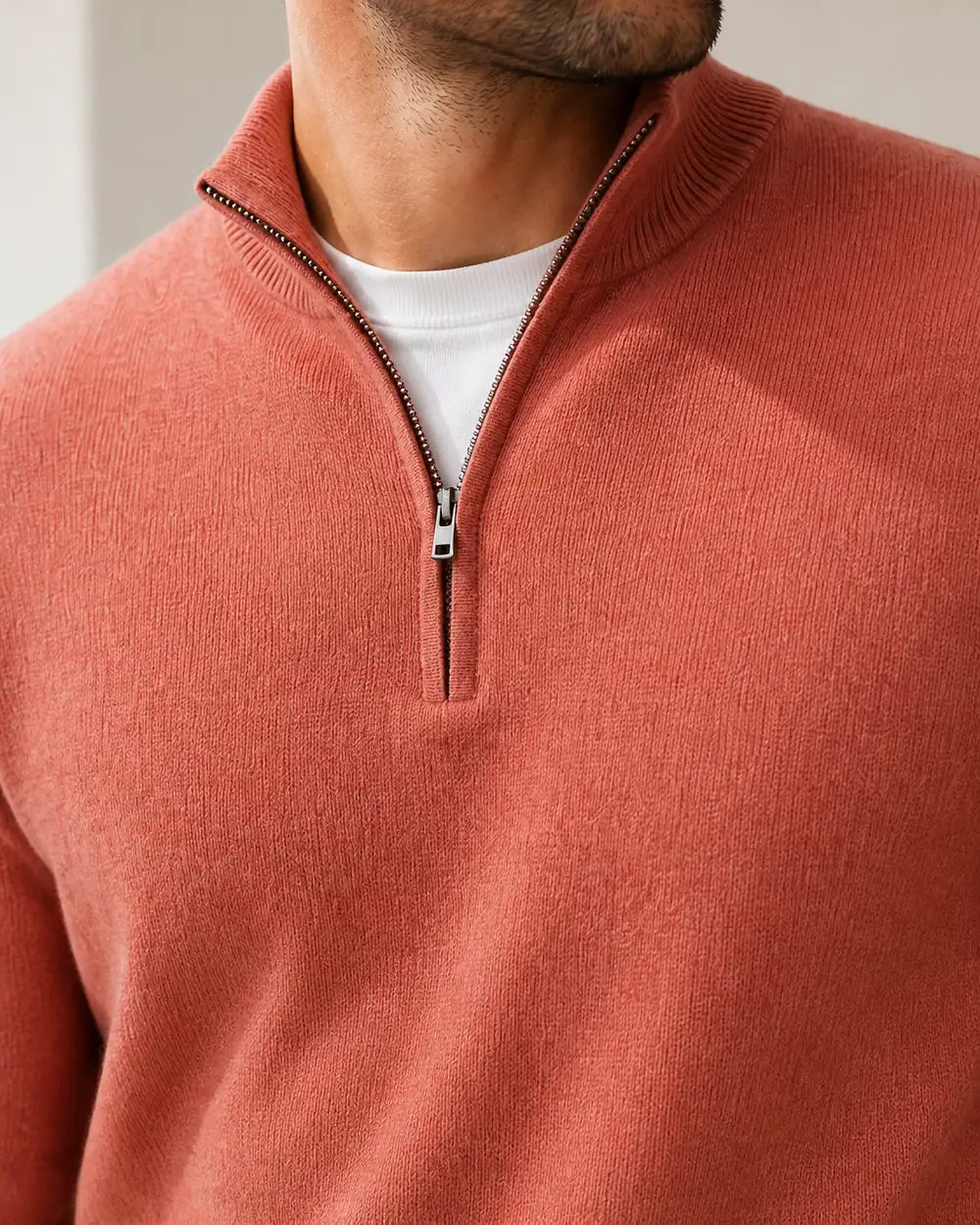 momount men quarter zip sweater pink 05 detail