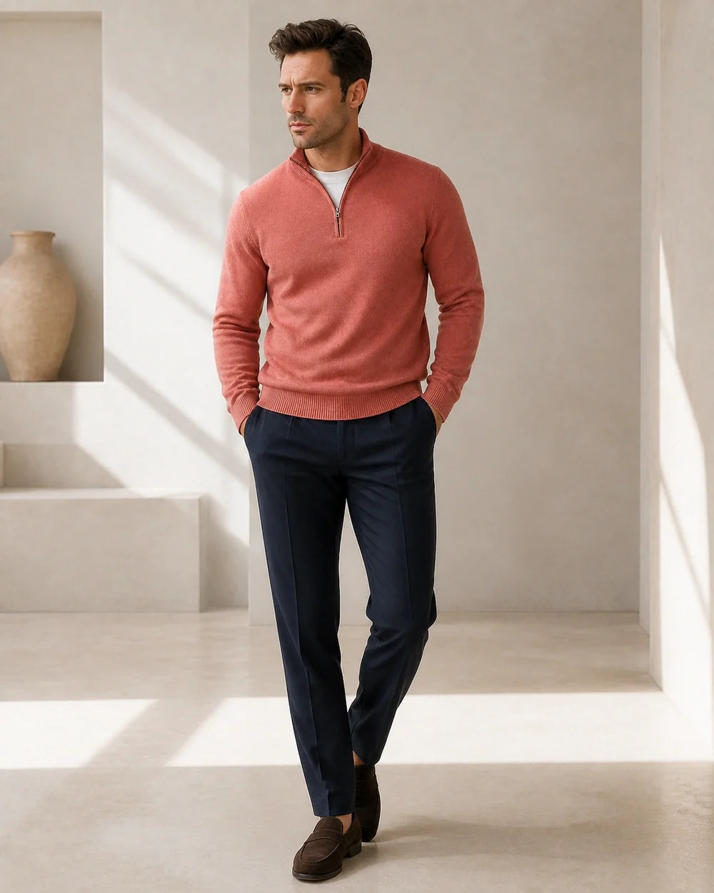 momount men quarter zip sweater pink 07 styling
