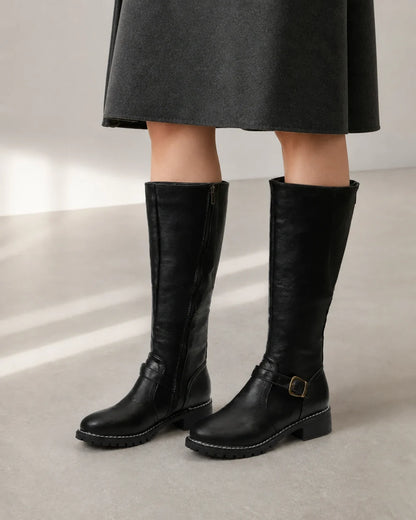 Momount Women Buckle-Strap Knee-High Boots – Black hero