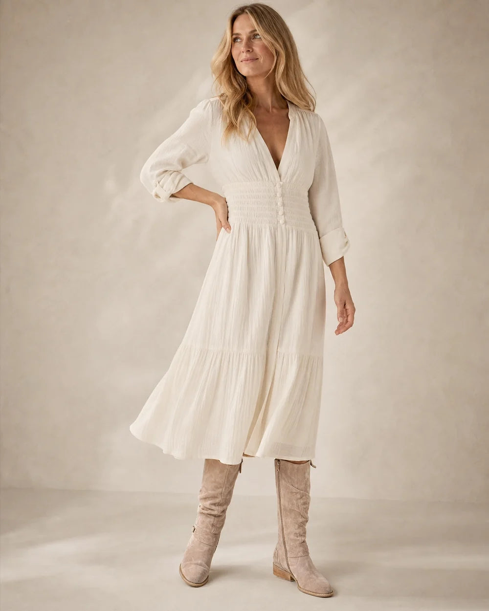 Light Brown slouch knee-high boots, full silhouette