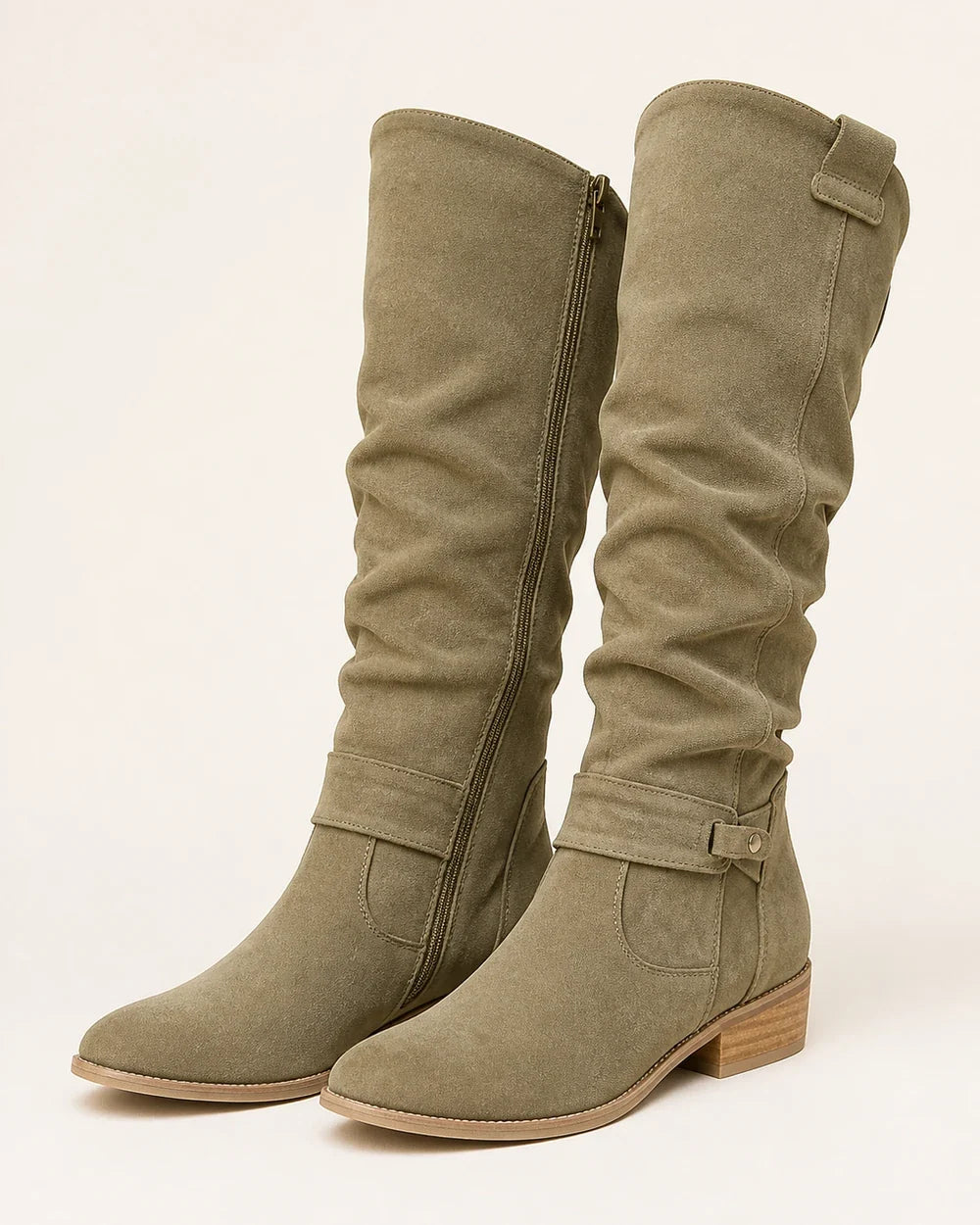 Green slouch knee-high boots, variant