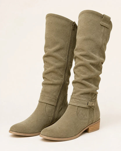 Green slouch knee-high boots, variant