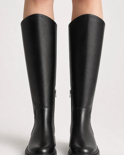 Momount Women Lyana Minimal Knee-High Boots – Black front