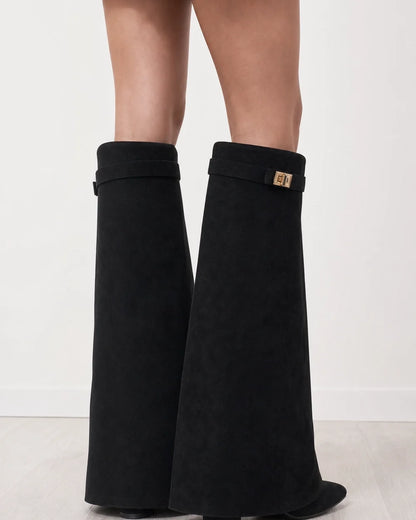 Momount women wide-bell pointed knee-high boots – view 4