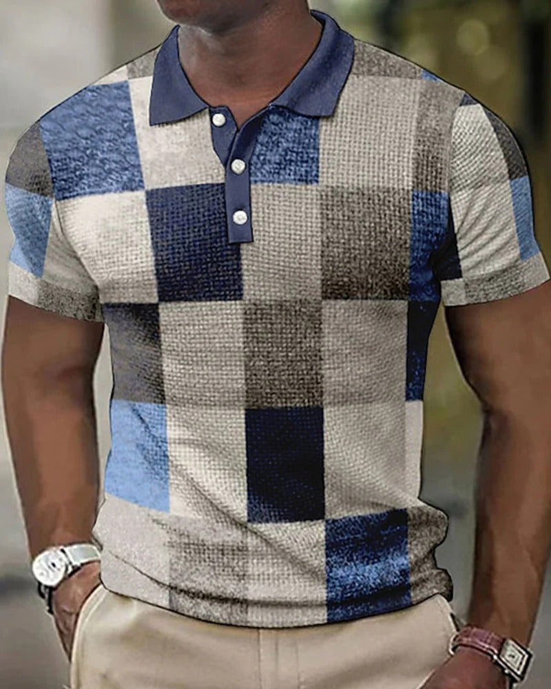 Momount pánská kostkovaná polo košile – patchwork, krátký rukáv, ležérní