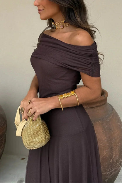 Ariadne | letní řasené bez rukávů maxi šaty one-shoulder