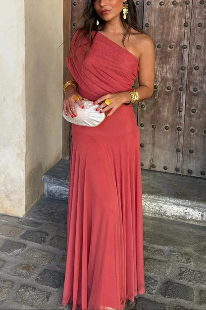 Ariadne | letní řasené bez rukávů maxi šaty one-shoulder