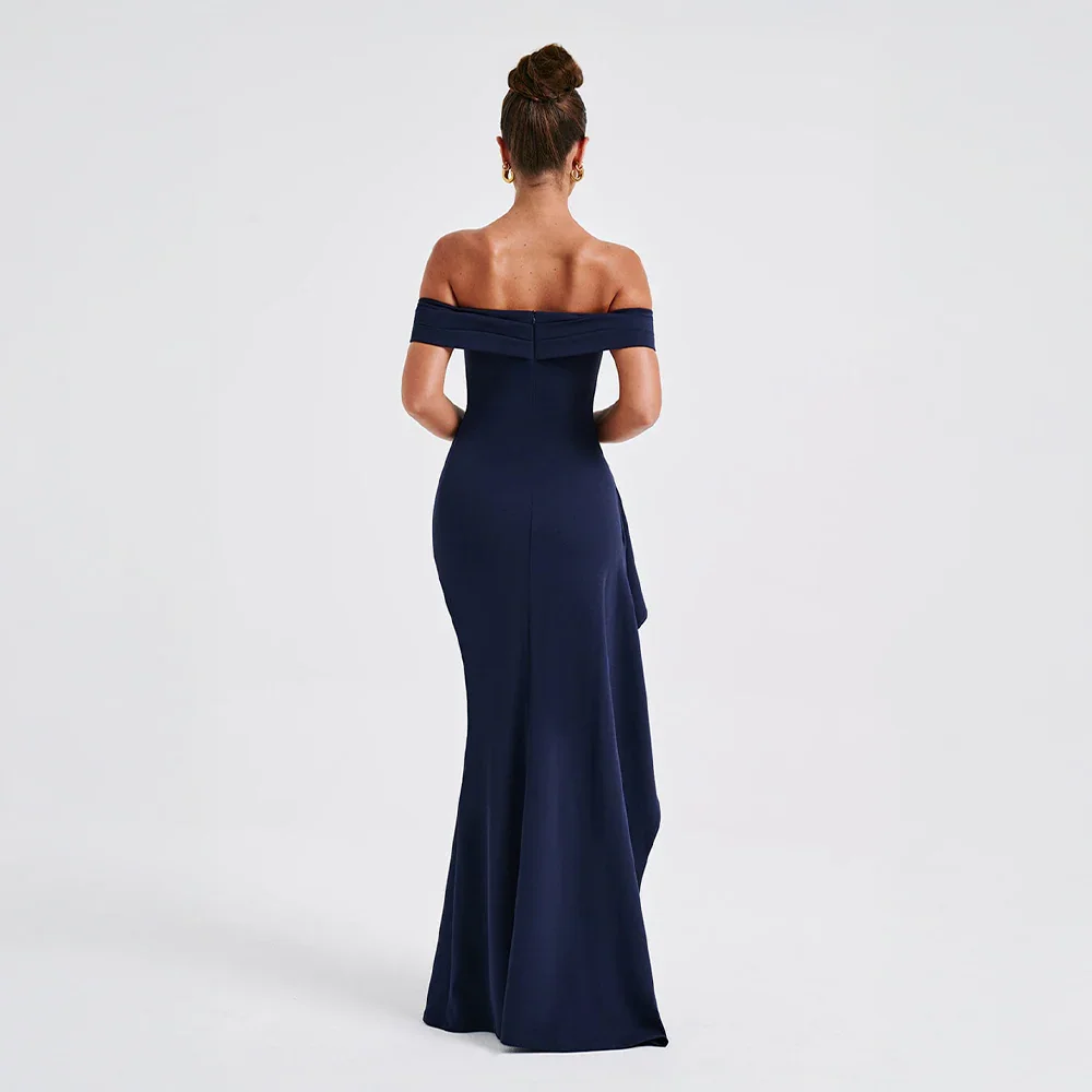 Daniela | večerní řasené maxi šaty off-shoulder s vysokým rozparkem