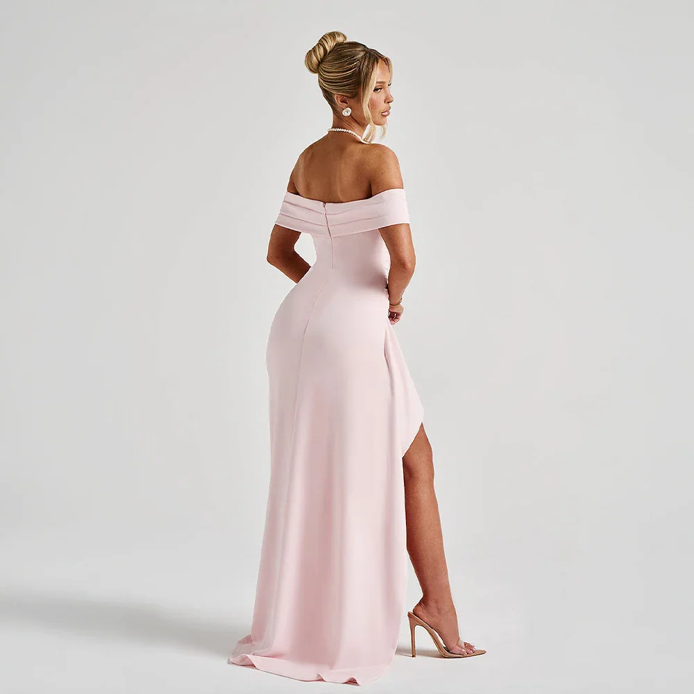 Daniela | večerní řasené maxi šaty off-shoulder s vysokým rozparkem