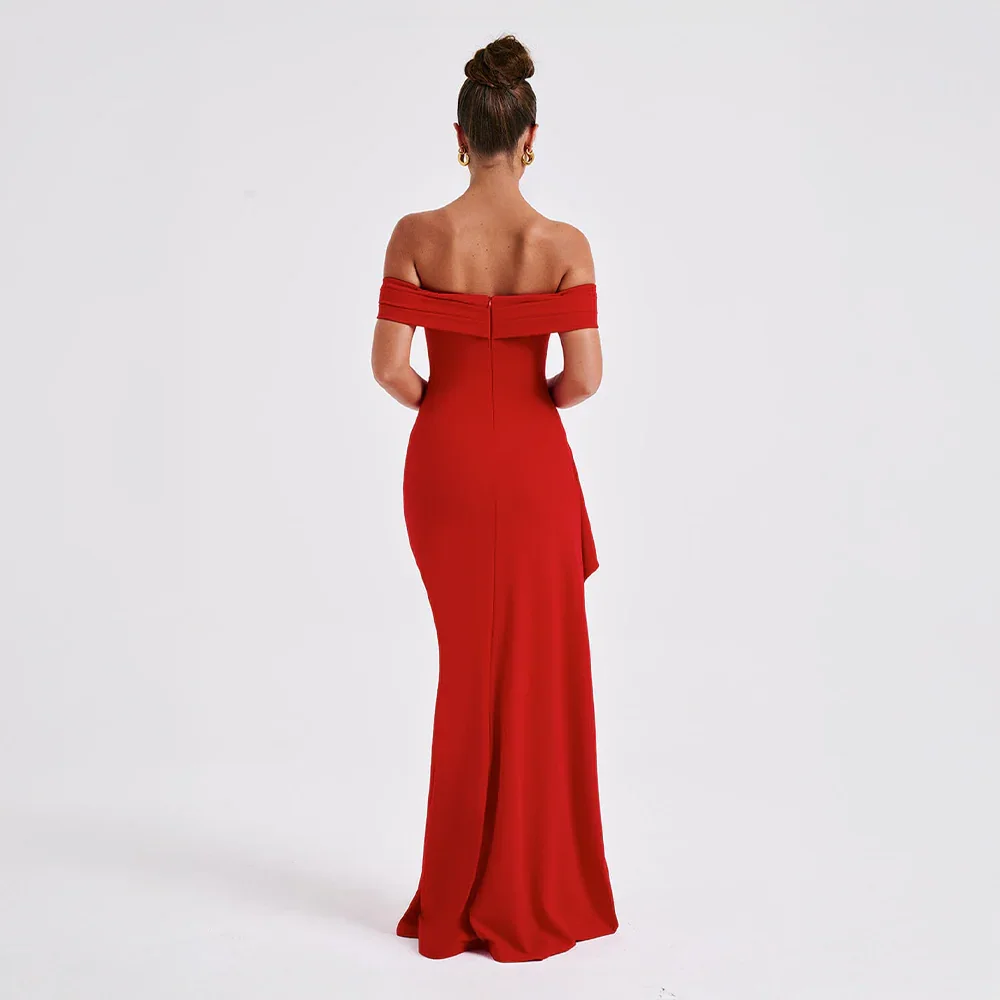Daniela | večerní řasené maxi šaty off-shoulder s vysokým rozparkem