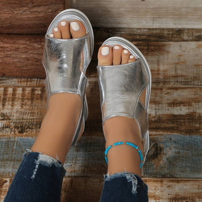 Momount dámské sandály na klínku – platforma, slingback, nastavitelné, otevřená špička