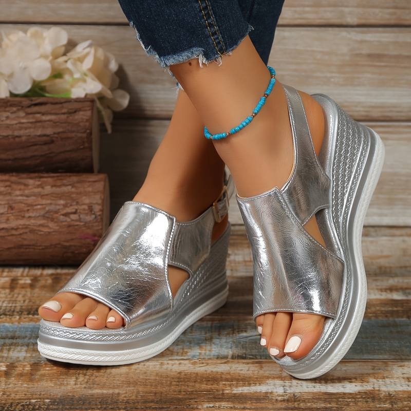 Momount dámské sandály na klínku – platforma, slingback, nastavitelné, otevřená špička