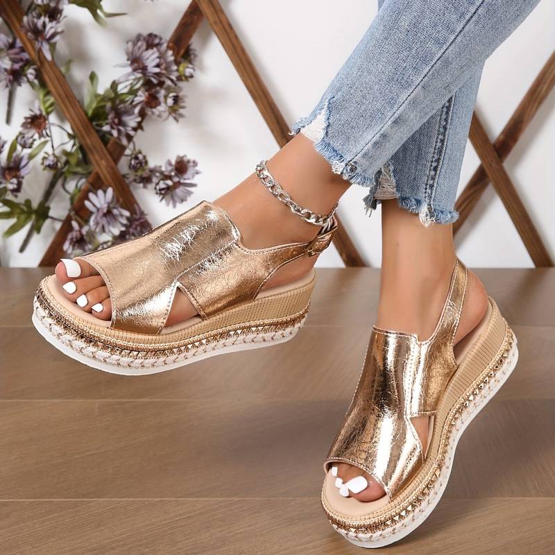 Momount dámské sandály na klínku – platforma, slingback, nastavitelné, otevřená špička