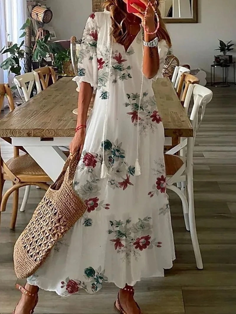 Isadora | Boho květinové propínací letní maxi šaty
